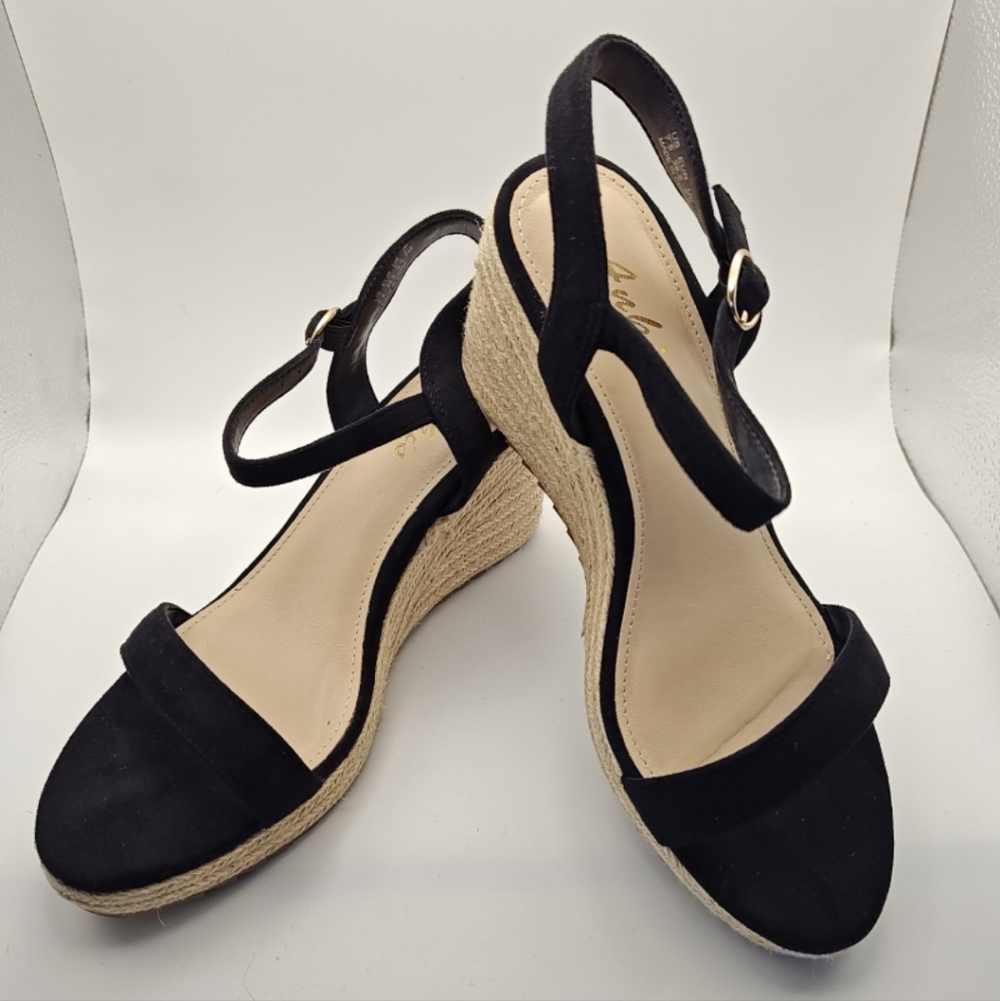 Ankis Black Espadrille Wedge Sandals 7.5 - Picture 5 of 12